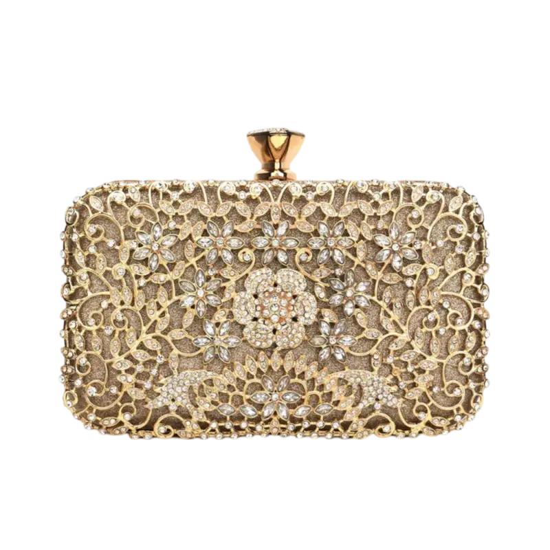 Bolsa Clutch de Mão Cristal em Pedraria e Design Floral