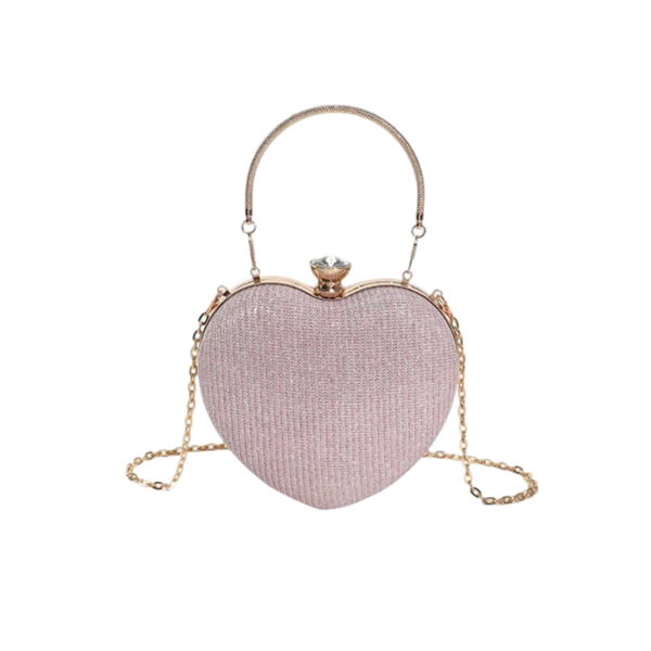 Bolsa Clutch de Mão LOWES em Formato de Coração com Pedraria