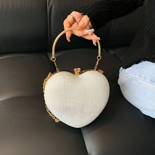 Bolsa Clutch de Mão LOWES em Formato de Coração com Pedraria