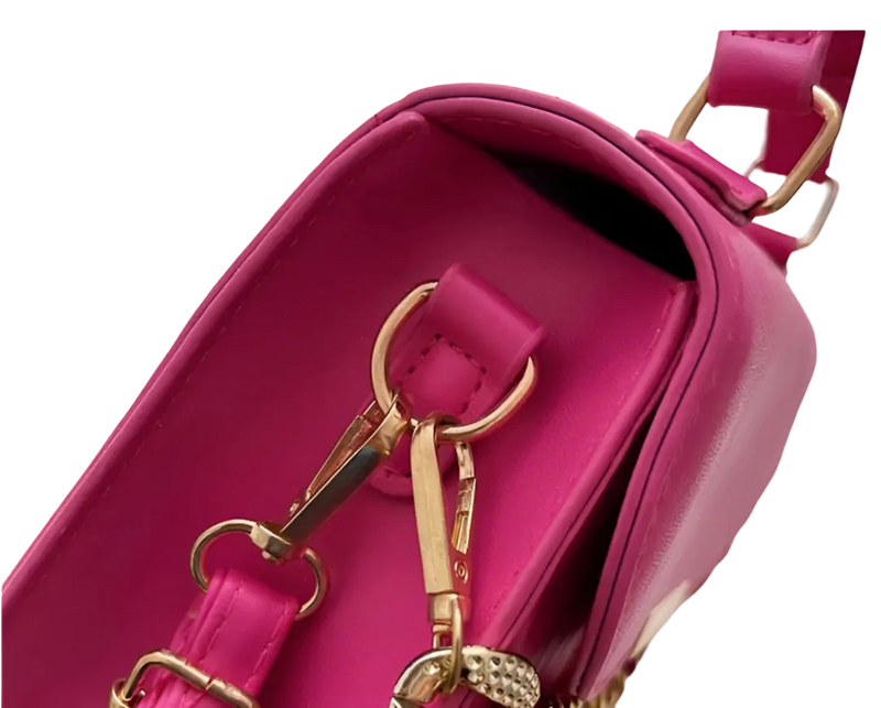 Bolsa Transversal Cindy - Corrente Dourada com Strass, Alça de Mão e Fecho de Zíper