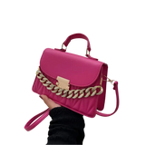 Bolsa Transversal Cindy - Corrente Dourada com Strass, Alça de Mão e Fecho de Zíper
