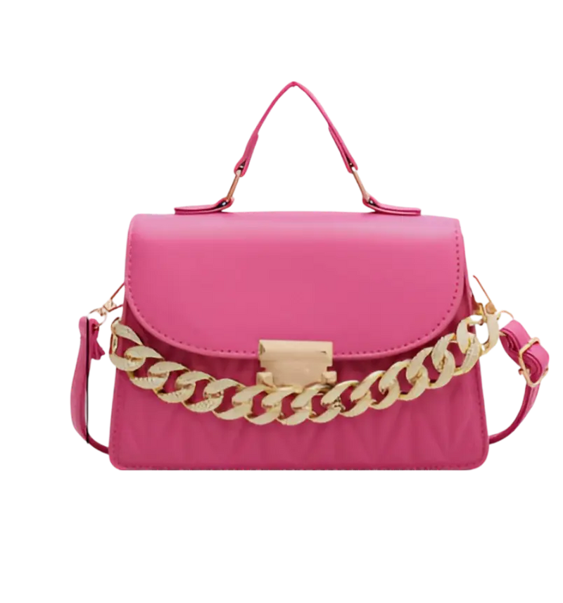 Bolsa Transversal Cindy - Corrente Dourada com Strass, Alça de Mão e Fecho de Zíper