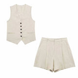 Conjunto Feminino Shorts e Colete Tipo Alfaiataria