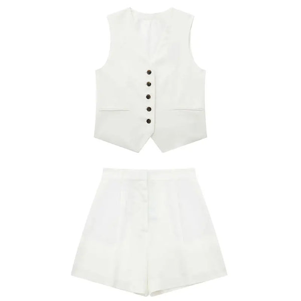 Conjunto Feminino Shorts e Colete Tipo Alfaiataria