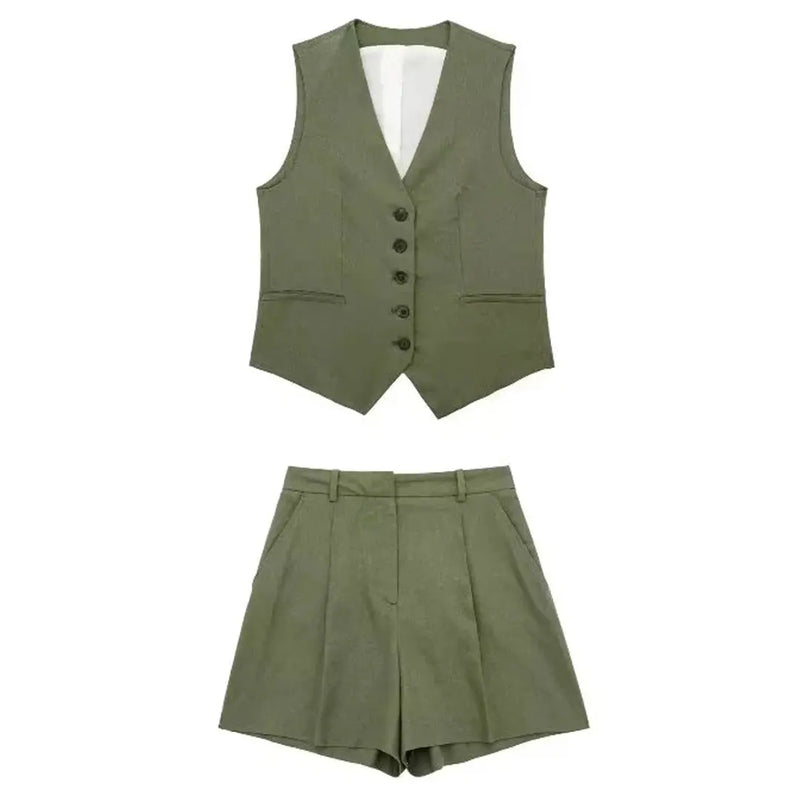 Conjunto Feminino Shorts e Colete Tipo Alfaiataria