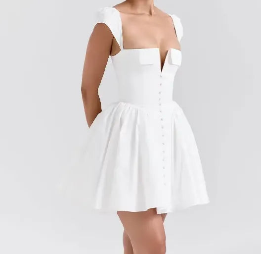 Vestido Branco Elegante Antonella Estilo Princesa - Mangas Bufantes e Saia Rodada