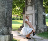 Vestido Branco Elegante Antonella Estilo Princesa - Mangas Bufantes e Saia Rodada