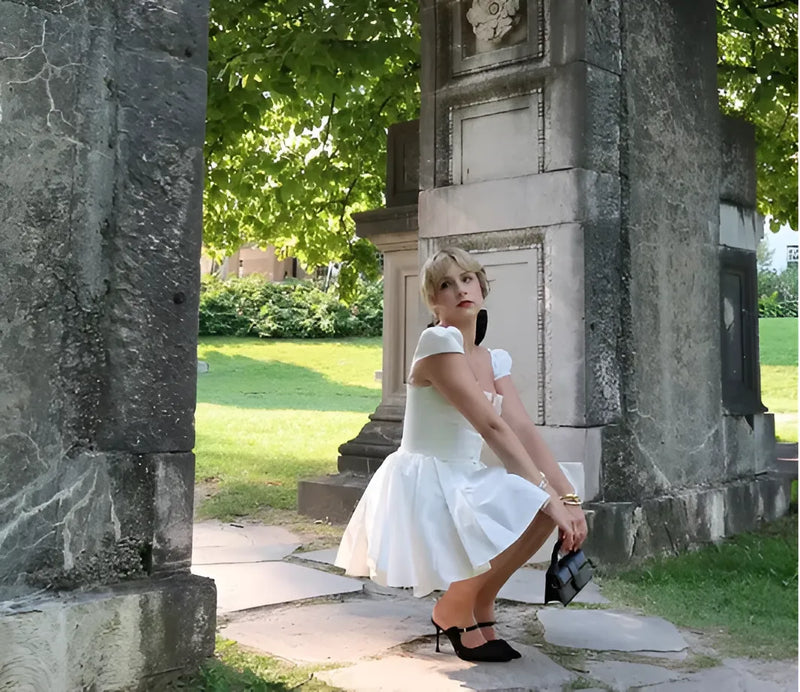 Vestido Branco Elegante Antonella Estilo Princesa - Mangas Bufantes e Saia Rodada