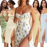 Vestido Longo Feminino Florido com Fenda Lateral e Decote em V – Estilo Casual