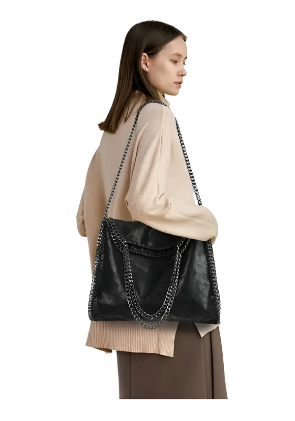 Bolsa Tote Ácate em Couro com Alça de Correntes - Moderna, Luxuosa e Compacta