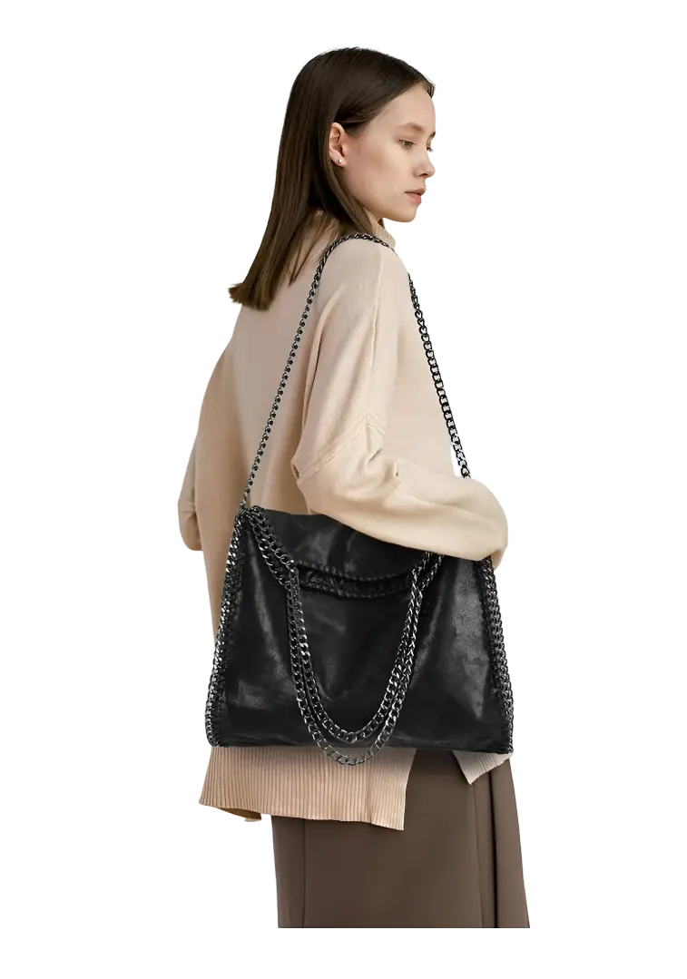 Bolsa Tote Ácate em Couro com Alça de Correntes - Moderna, Luxuosa e Compacta