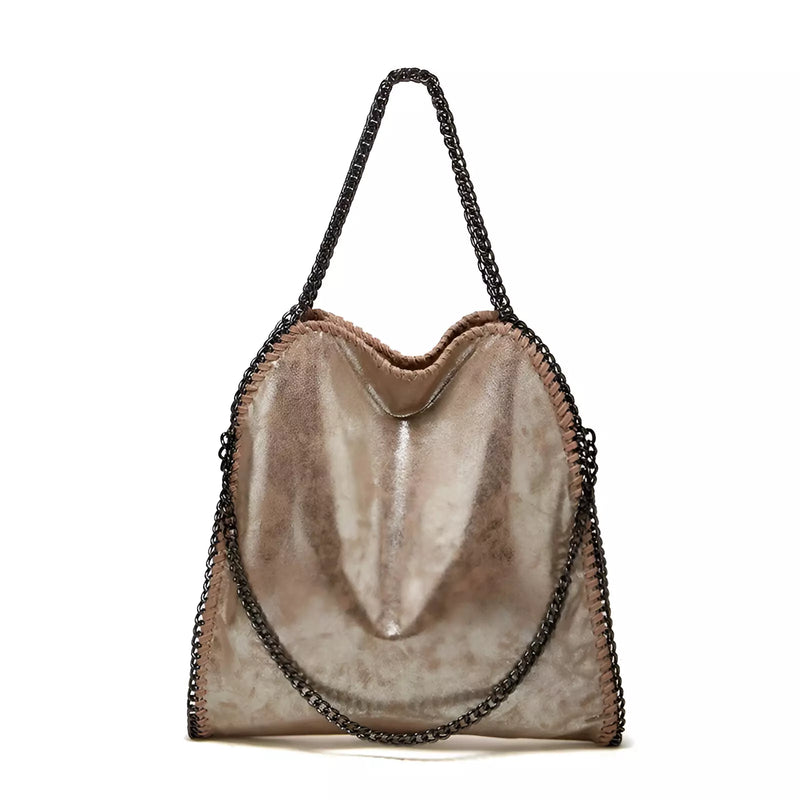 Bolsa Tote Ácate em Couro com Alça de Correntes - Moderna, Luxuosa e Compacta