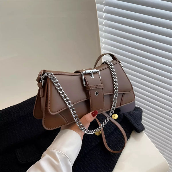 Bolsa Transversal Chain Vintage - Shoulder Bag | Alça com Corrente e Fecho de Fivela | Lançamento