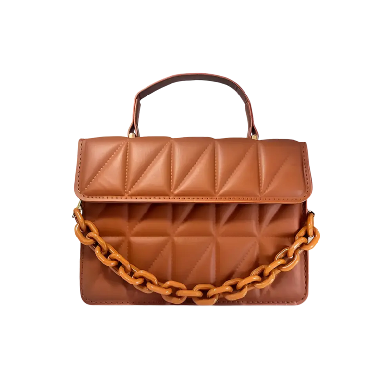 Bolsa Transversal de Couro - Modelo Quadrado com Corrente | Versátil