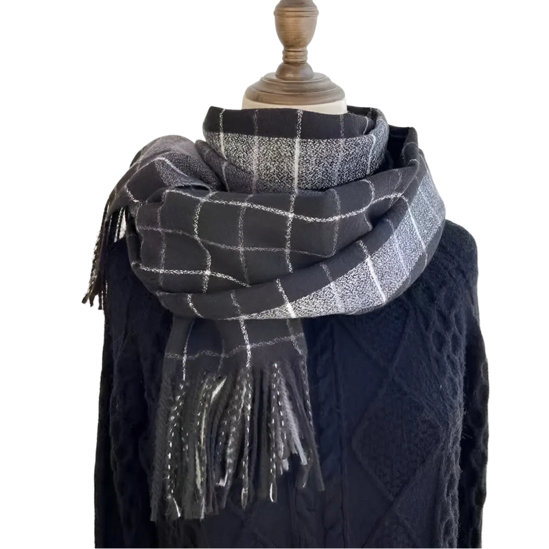 Echarpe de Lã Premium Xadrez - Sofisticação e Conforto para o Inverno