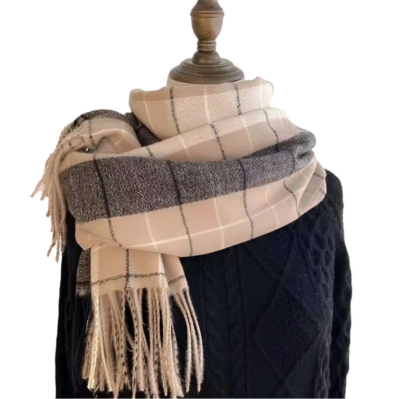 Echarpe de Lã Premium Xadrez - Sofisticação e Conforto para o Inverno