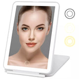 Espelho Portátil e Dobrável com Led - Tela Touch: Para viagens, trabalho e festas