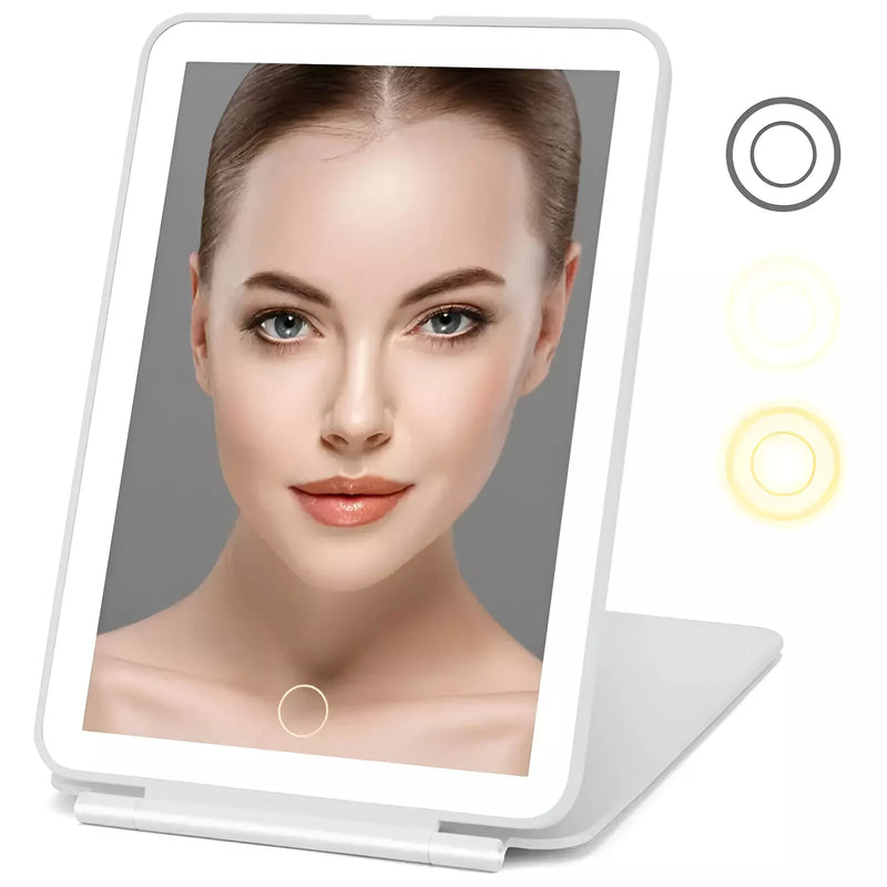 Espelho Portátil e Dobrável com Led - Tela Touch: Para viagens, trabalho e festas