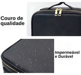 Estojo e Bolsa de Maquiagem Portátil com Espelho LED Iluminado - em Couro