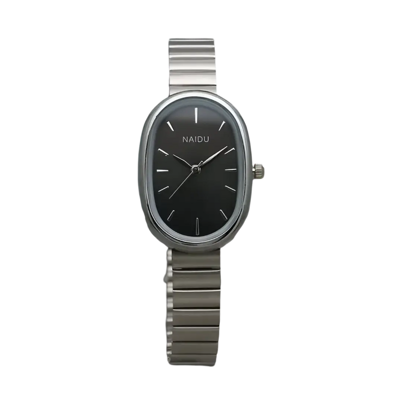Relógio Feminino de Quartzo Oval com Pulseira de Aço Inoxidável