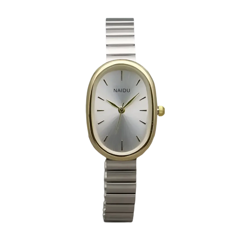 Relógio Feminino de Quartzo Oval com Pulseira de Aço Inoxidável