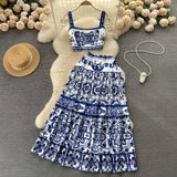 Conjunto Cropped e Saia Longa Estampa Boho Chic Indiana
