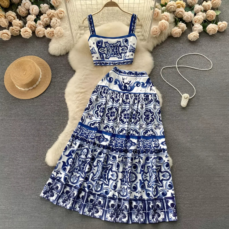 Conjunto Cropped e Saia Longa Estampa Boho Chic Indiana